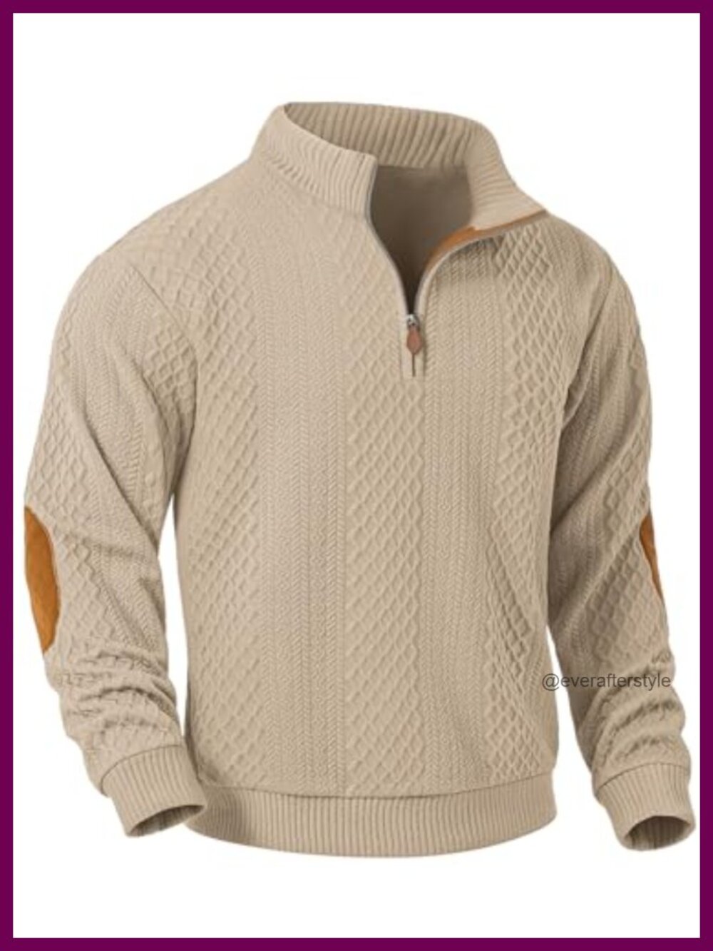 Men's Quarter Zip Pullover Sweatshirt Lightweight Jacquard Weave Mock Neck Long